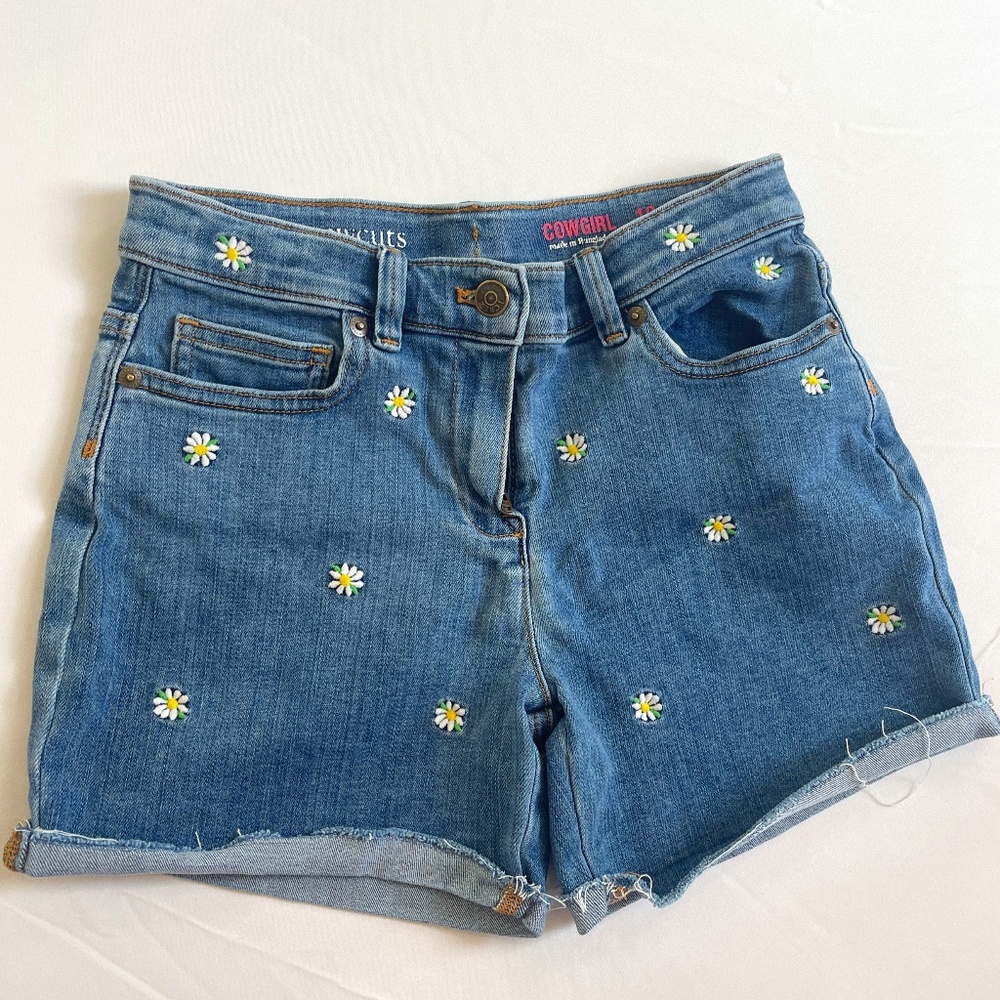 Crewcuts Girls Cowgirl jean shorts with daisy embroidery